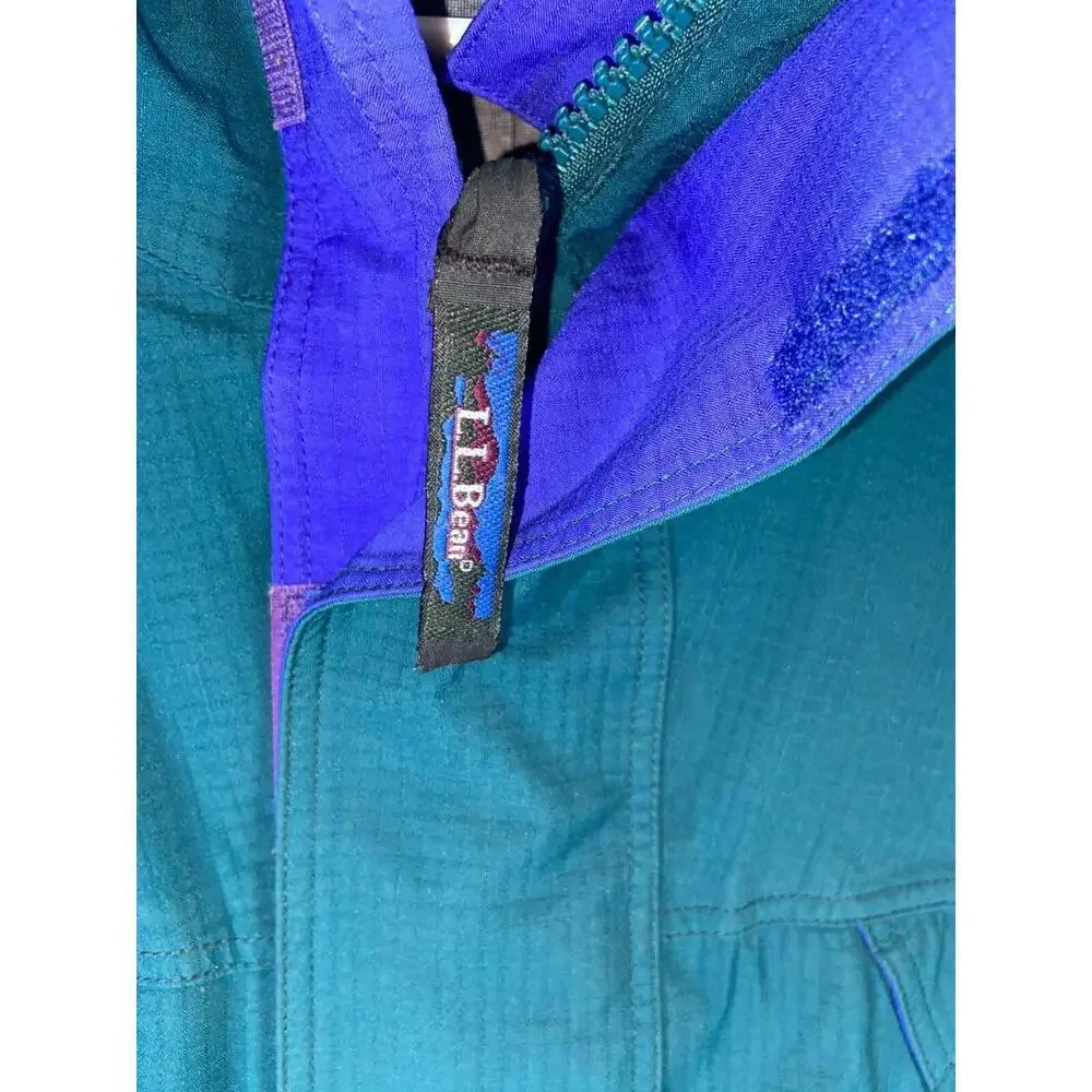 Vintage 90s LL Bean Jacket Men XL Blue Green Anorak Colorblock Aztec Made in USA